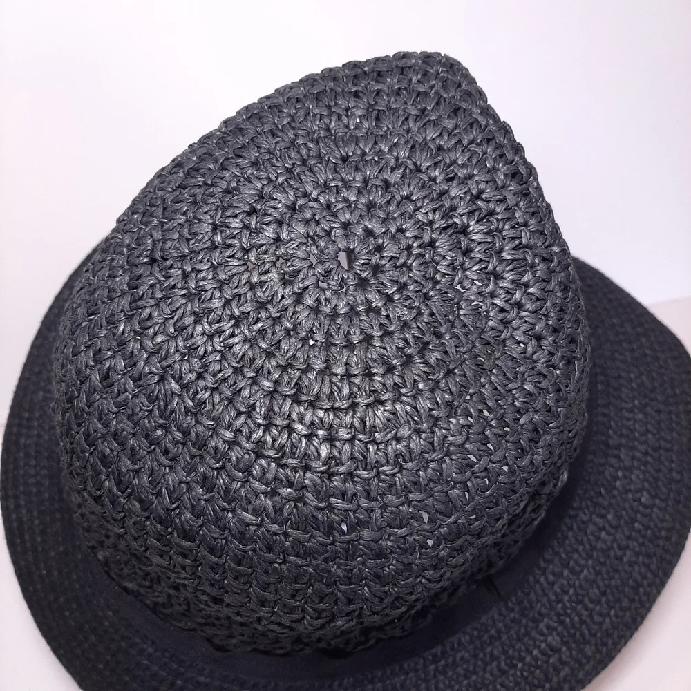 VINTAGE 90s Y2K Woven Straw Bucket Hat Ribbon Detail Retro Trendy